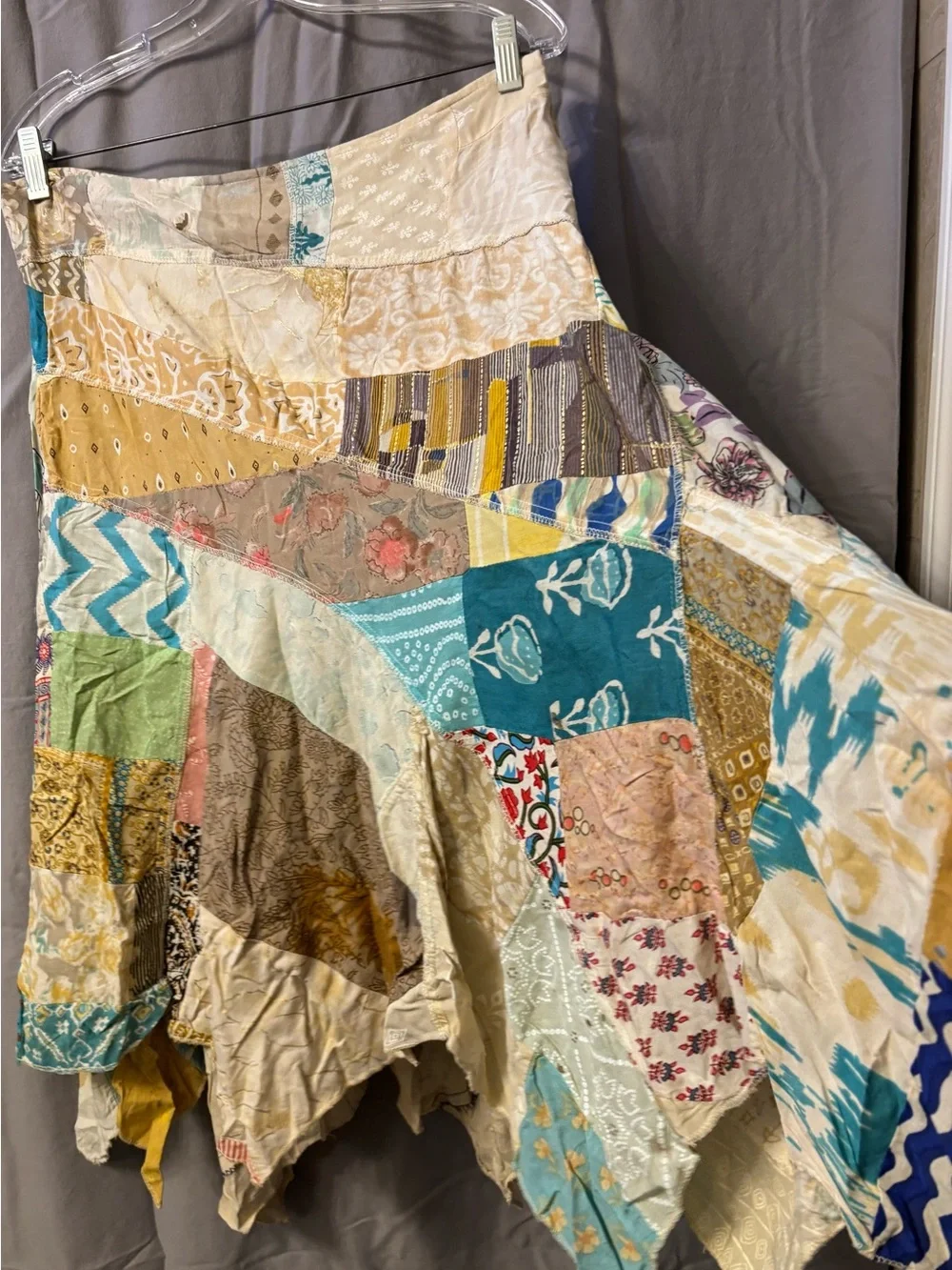 Jaded Gypsy Bohemian Patchwork Handkerchief Hem Midi Skirt w/Pockets Sz L/XL NWT